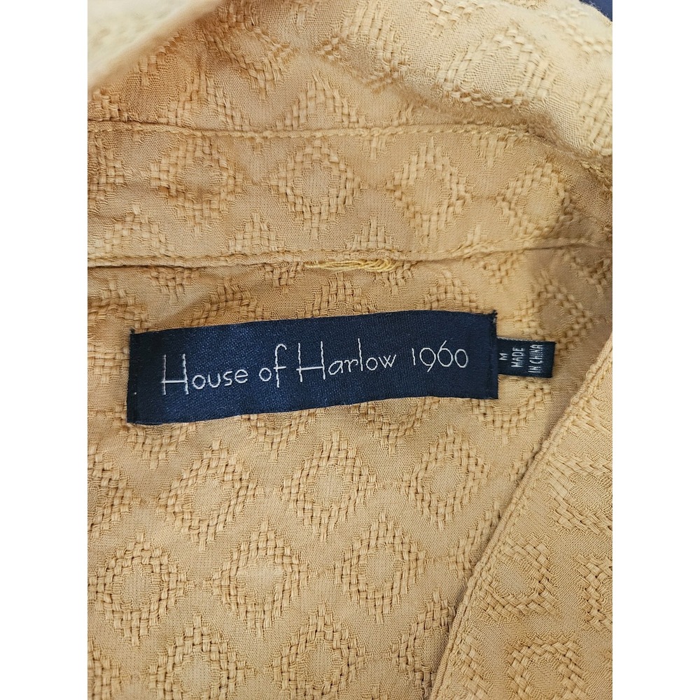 House of Harlow 1960 Mustard Textured Blouse M Boho Button Front - Picture 5 of 7